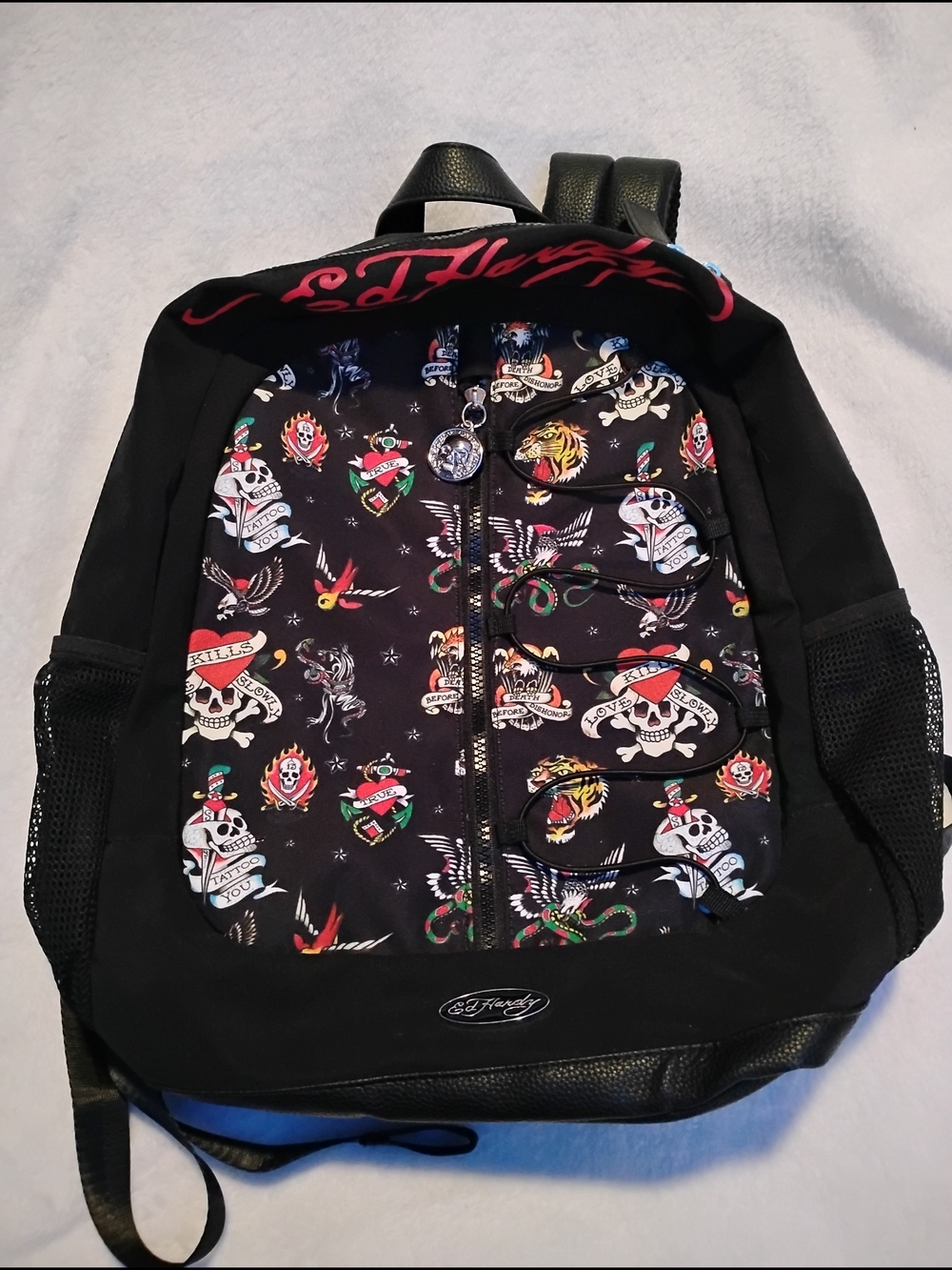 Ed Hardy "Love Kills Slowly" Black Graphic Skull Backpack